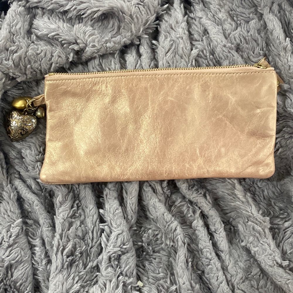 Rose Gold Cara Landy clutch with Heart Charms